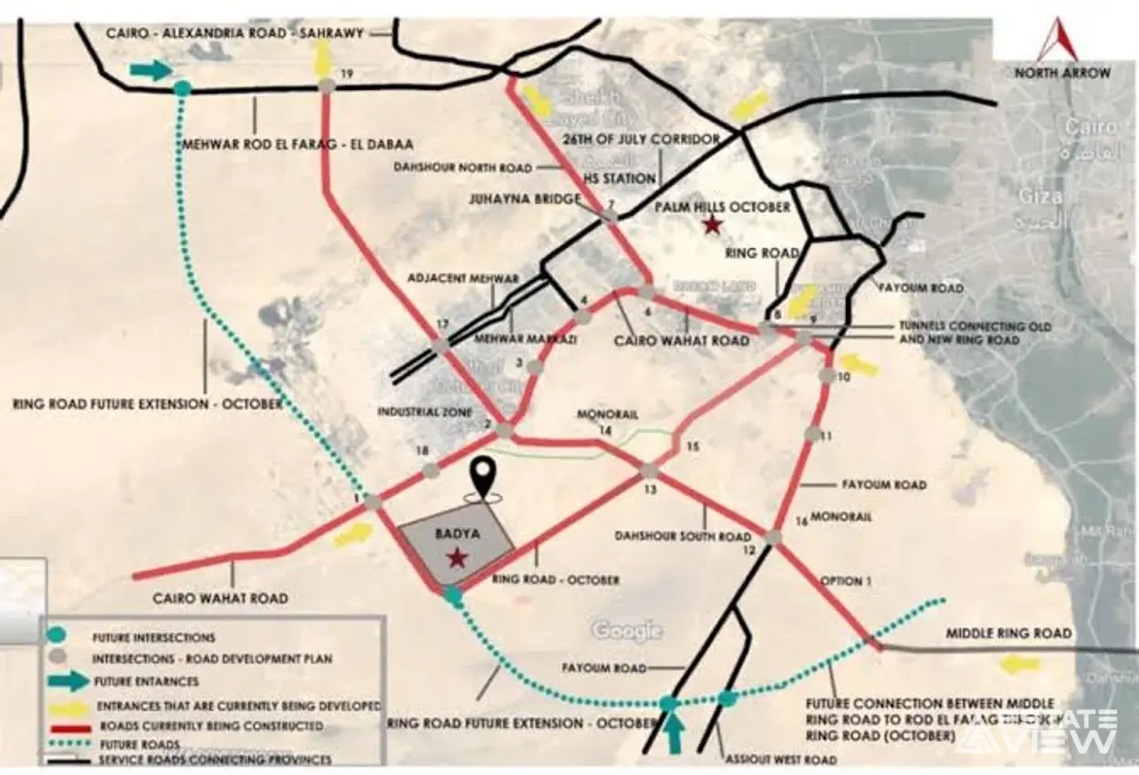 مكان مشروع باديه بالم هيلز بالسادس من اكتوبر - Badya in 6th of October City by Palm Hills location