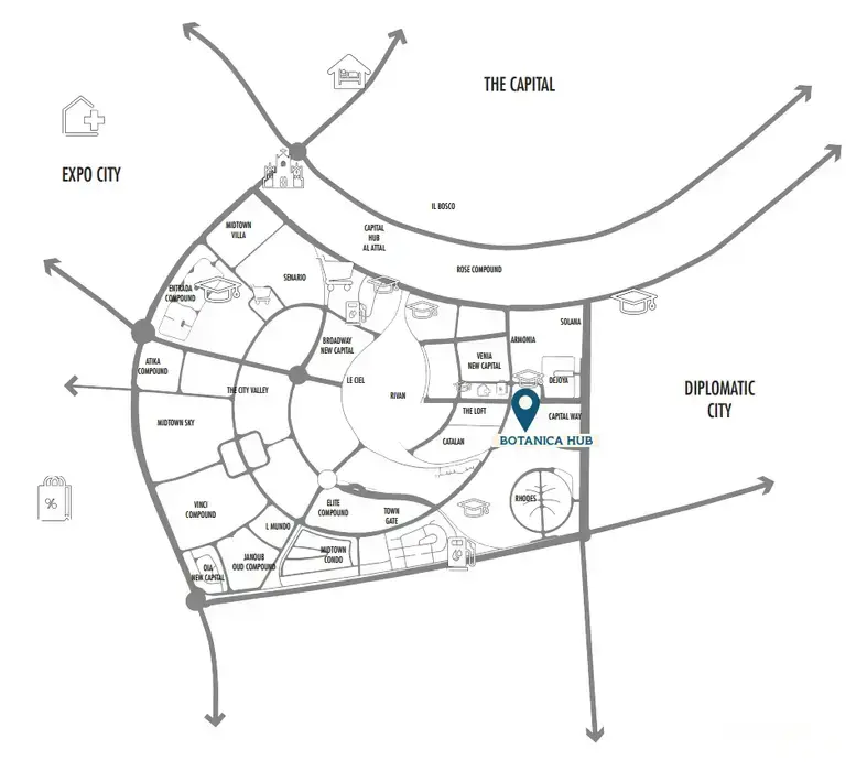 سيفنس مول بوتانيكا العاصمه الإدارية - seventh mall botanica new capital location